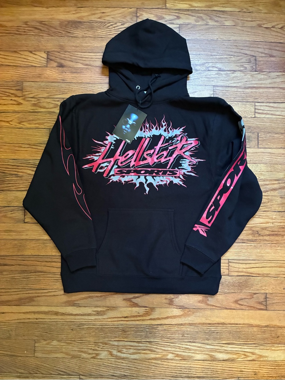 Black Crewneck Hoodie with red/Grey Graphic